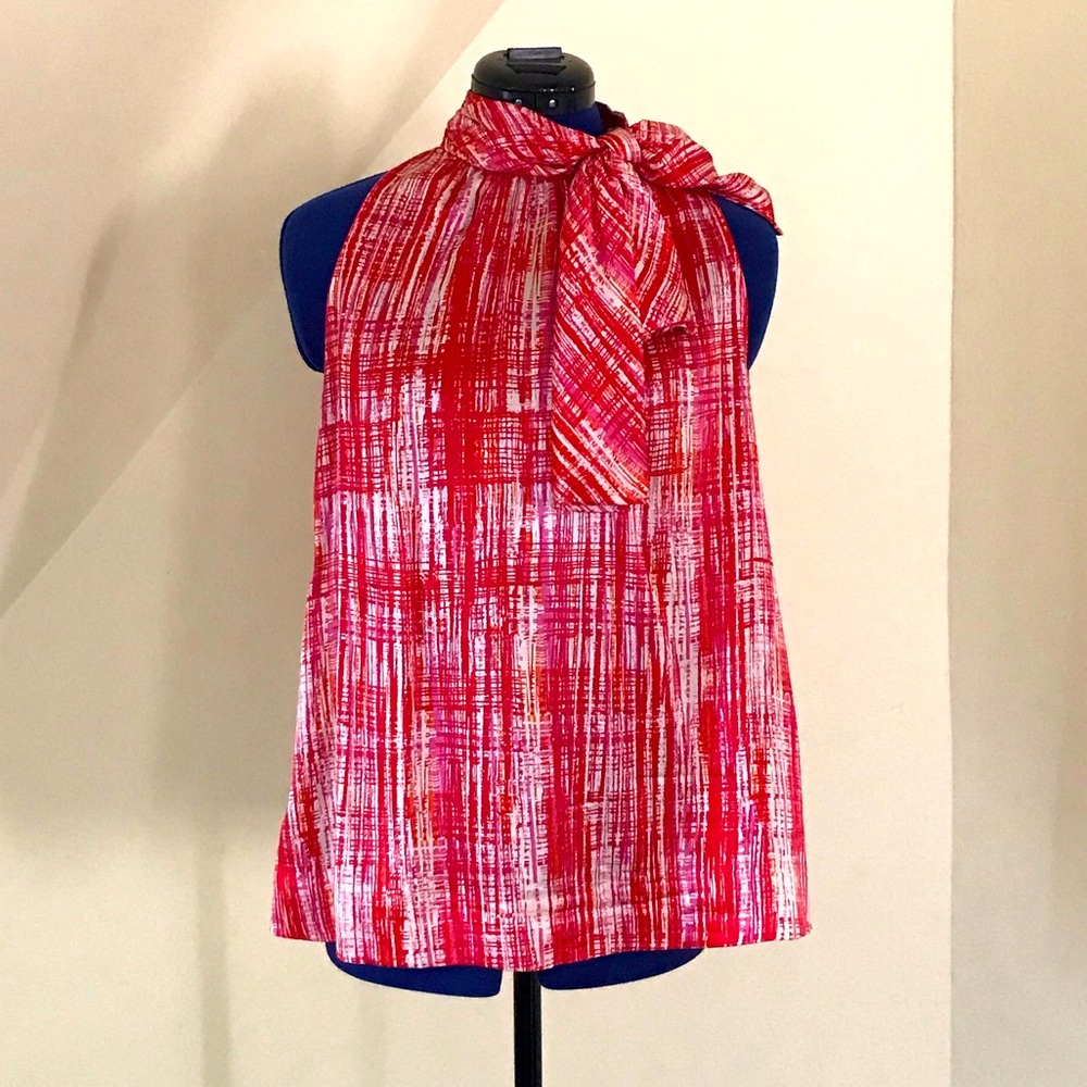 Kate Spade red, pink silk halter bow top M